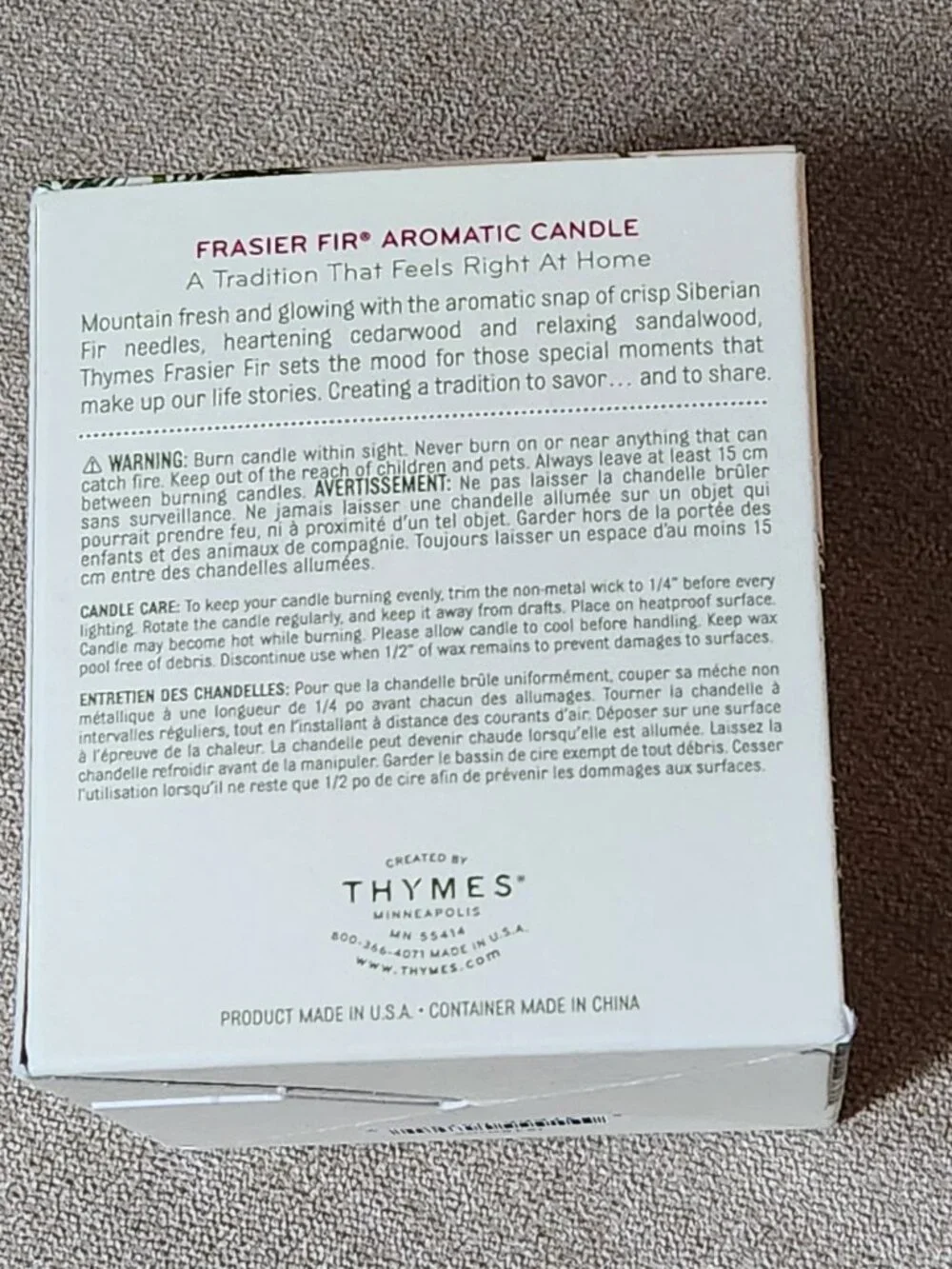 Thymes Frasier Fir Aromatic Glass Jar Candle Winter Christmas 6.5 oz 185 g NEW